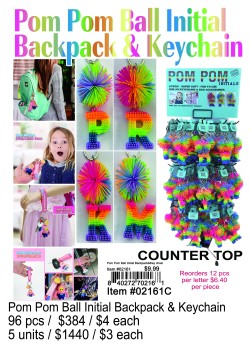 Pom Pom Ball Initial Backpack and Keychain Counter Top